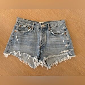 Agolde Light Blue Frayed Cut Off Jean Shorts